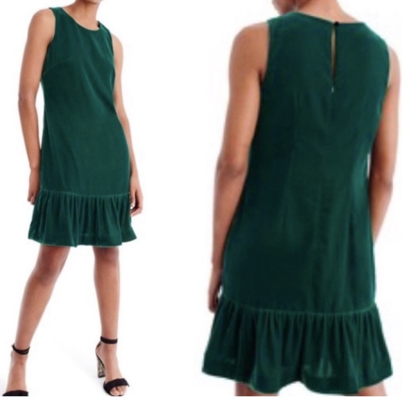 J Crew Green Velvet Velour Ruffle Hem Sleeveless
Holiday Cocktail Dress - Picture 1 of 7